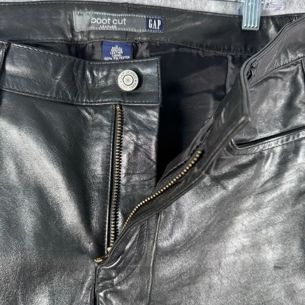 Gap Leather Pants Womens Size 4 Black Boot Cut Biker Grunge Y2K Lined - Picture 7 of 10
